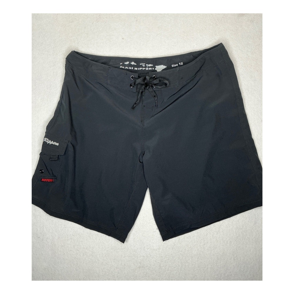 Maui Rippers Womens Board Shorts Black Size 12 Stretch Cargo Pocket Surf Swim - Picture 2 of 7